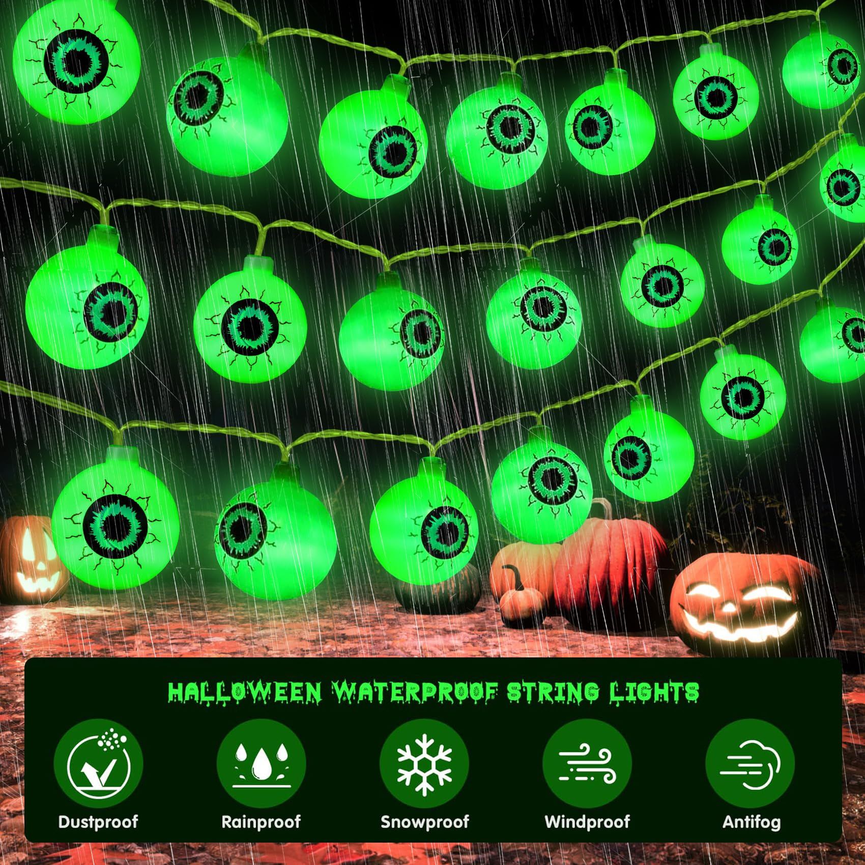 Halloween łańcuch 5m 30 LED zielone gałki oczne 8 trybów