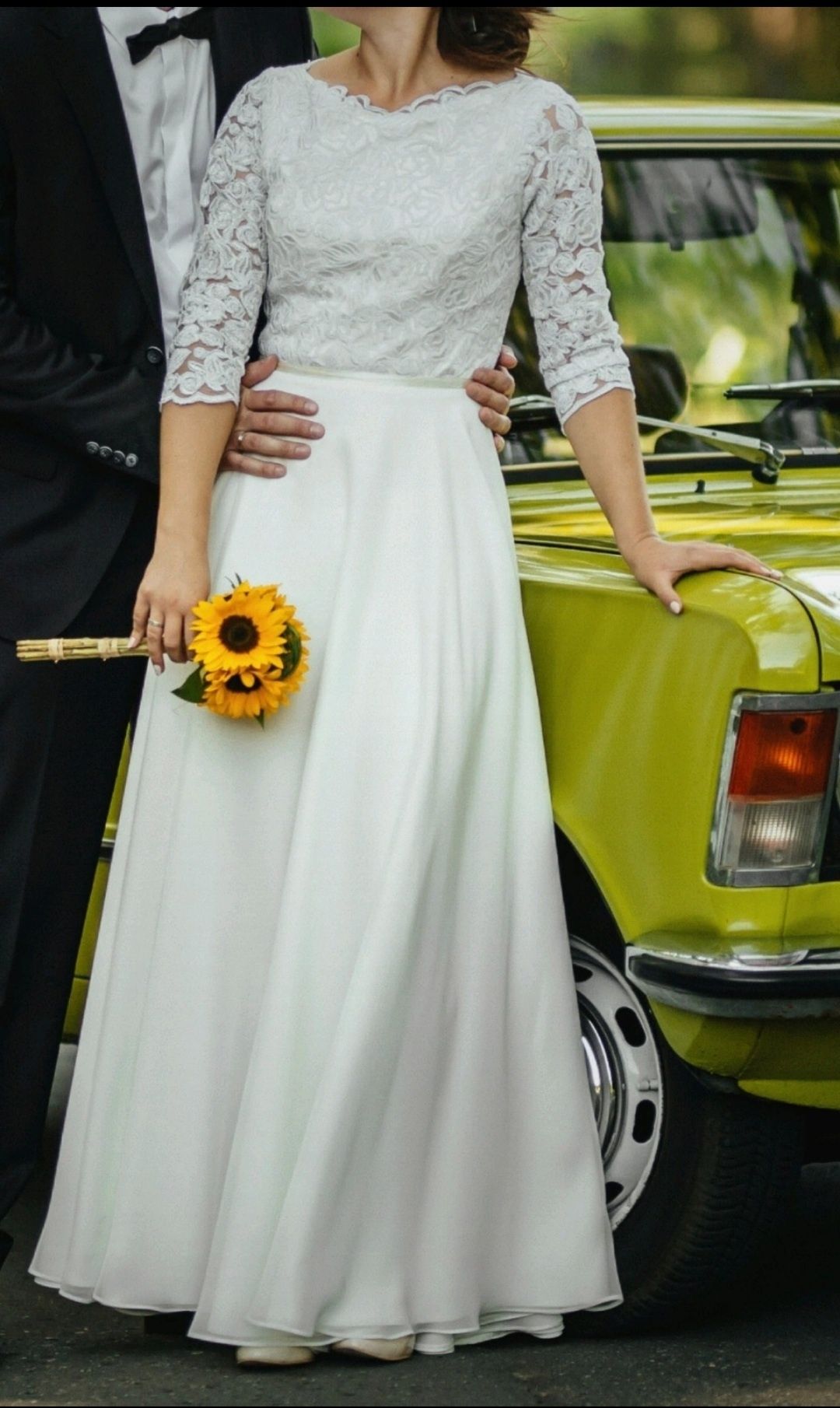 Suknia ślubna ivory 36 38 gipiura koronka muślin
