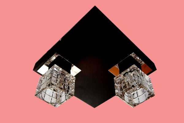 LAMPA SUFITOWA Żyrandol plafon na 2 żarówki czarny kryształek