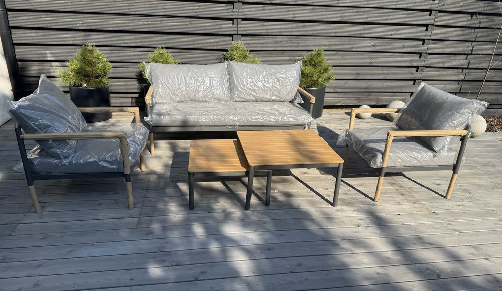 Piekny zestaw ogrodowy wypoczynkowh Oddesund 4,5 miejscowy szary