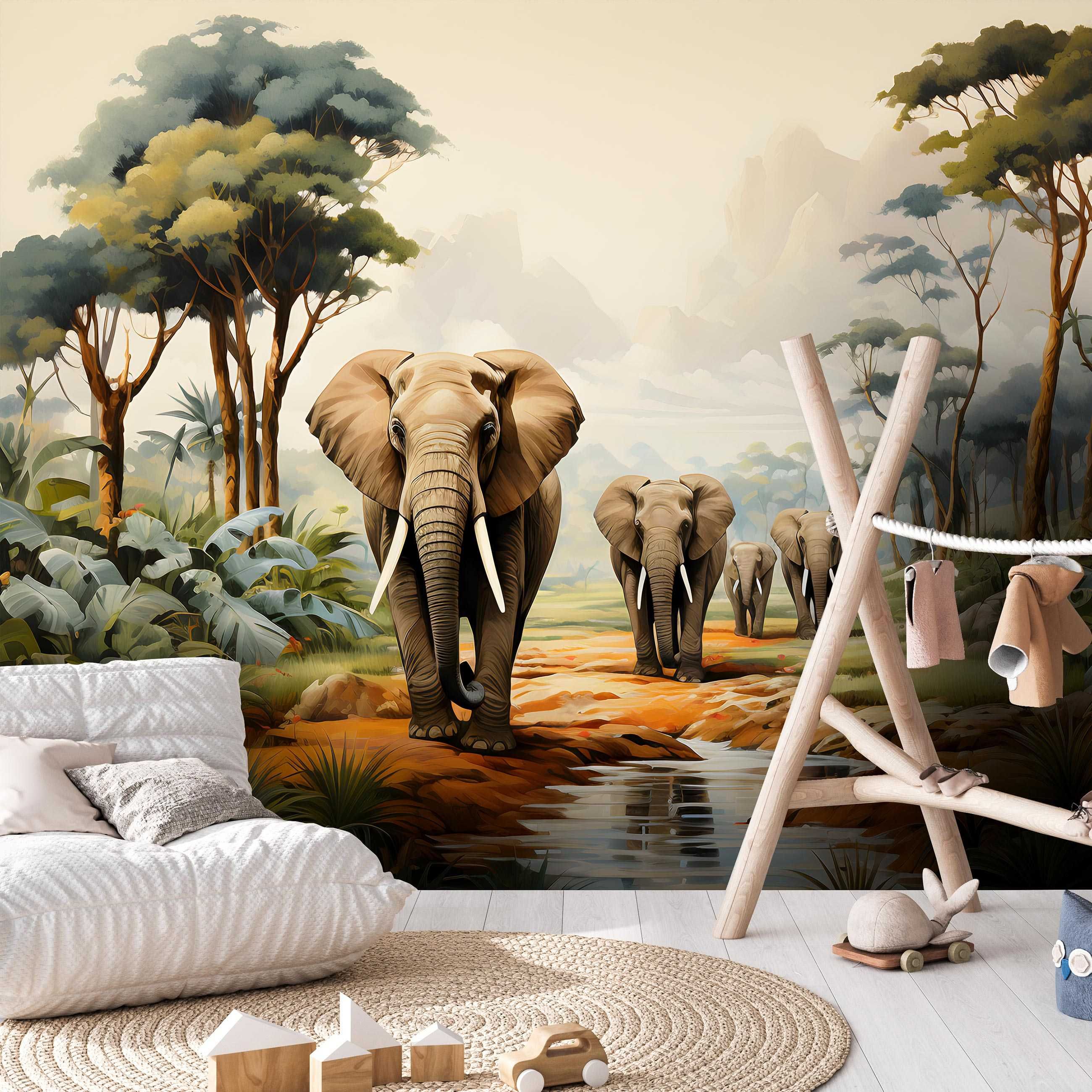 Fototapeta Safari Natura Słonie Zwierzęta 3D Twój Rozmiar + KLEJ