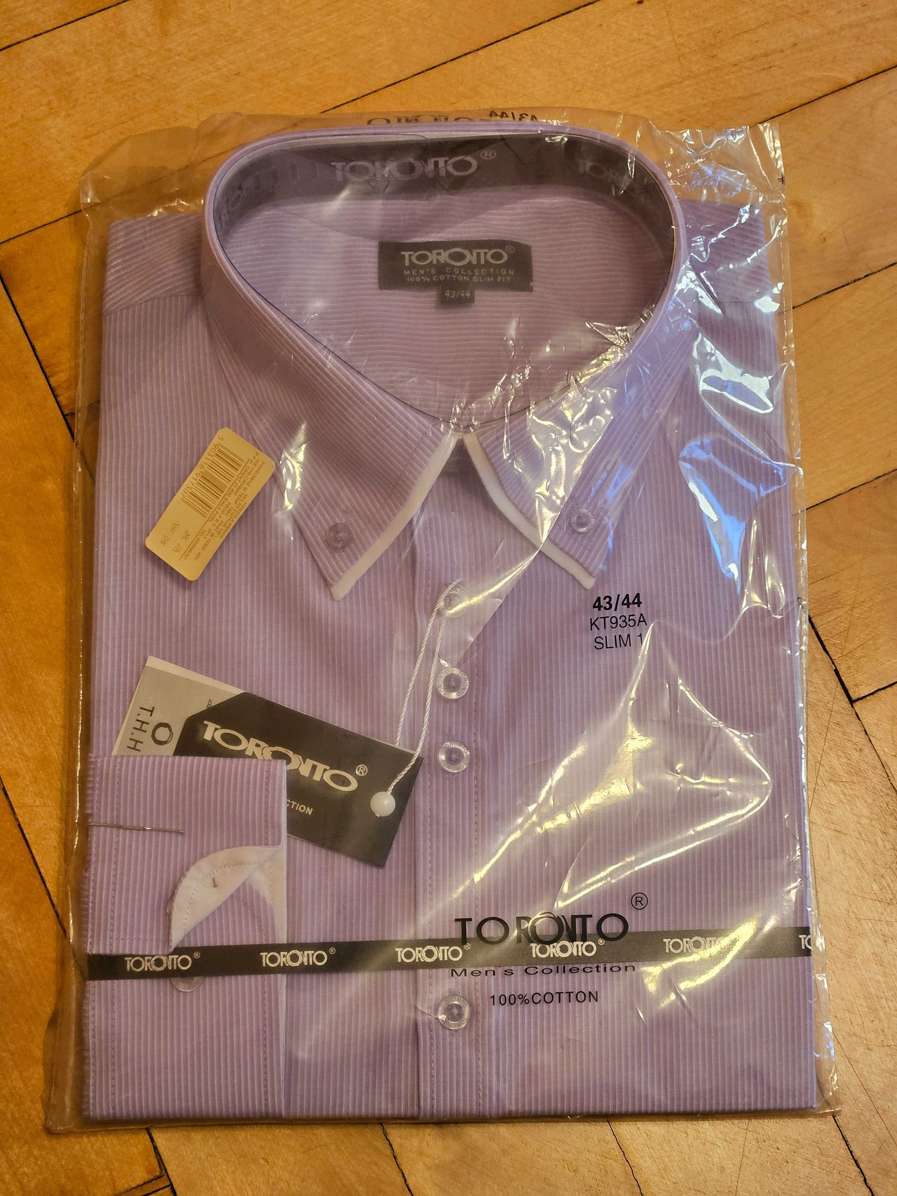 Nowa koszula męska Toronto ciemny róż 100% bawełna slim fit 43/44