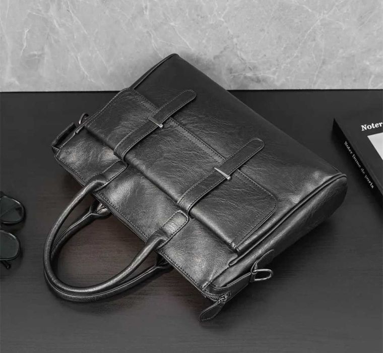 Мужской кожаный черный місткий чоловічий портфель мужская сумка офисна