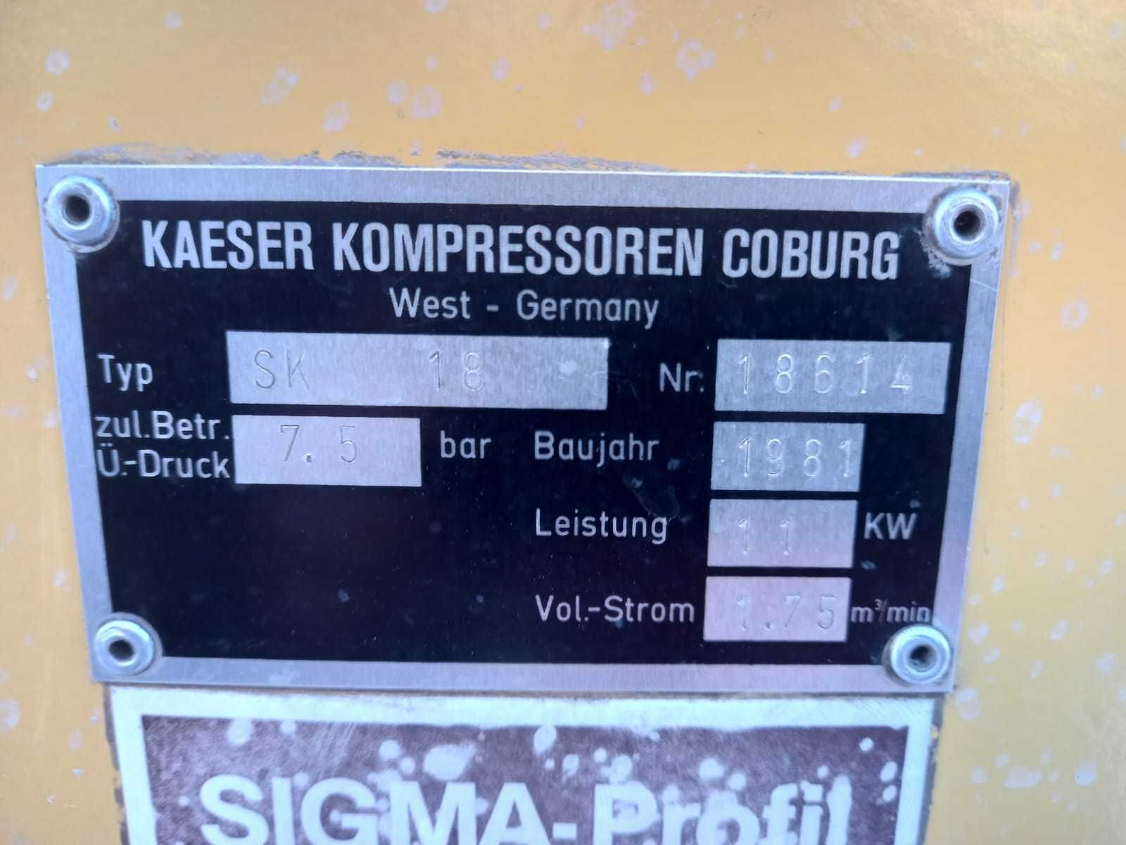 KAESER SK 18 11kw 7.5 bar 1750 lm. Kompresor śrubowy
