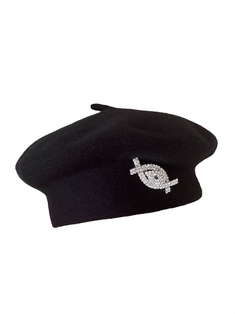 Beret damski czarny z antenka