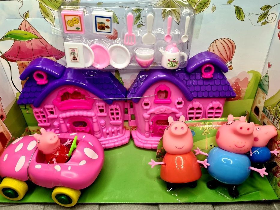 Nowy super zestaw Świnka Peppa figurki domek pojazd akcesoria- zabawki