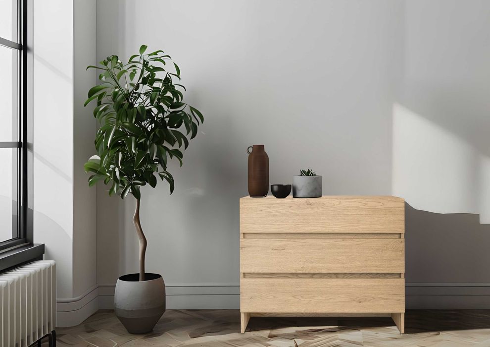 Komoda ESSENZIO dąb Cremona – mała komoda z 3 szufladami