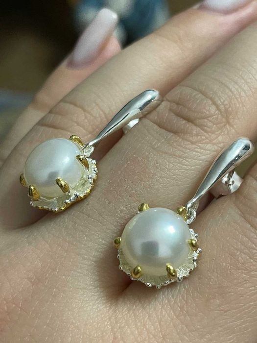 Серьги из серебра 925 пробы с натуральным не облагороженным жемчугом