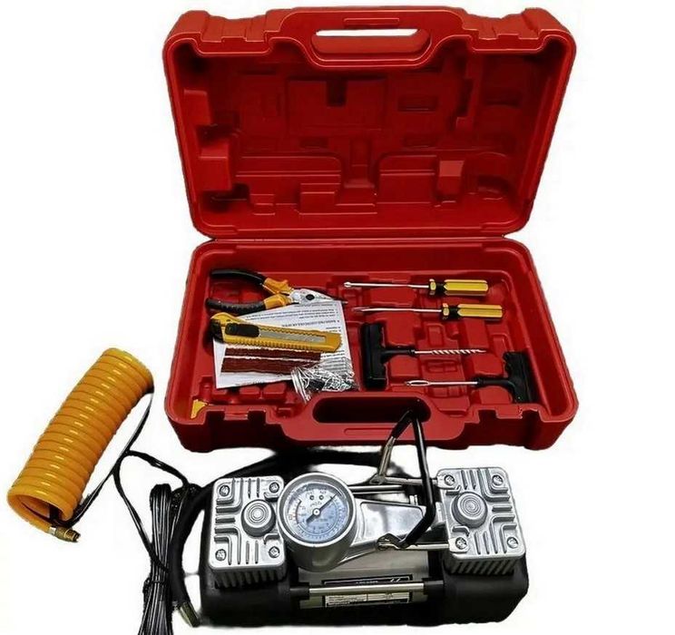 Компрессор автомобильный двухпоршневой в пластиковом кейсе ремонт шин