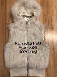 Kamizelka futro (100% akryl) z kapturem H&M, kremowa, rozm XS/S