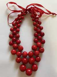 Ожерелье косынка красная большая, ручная работа, деревянные бусы, эко