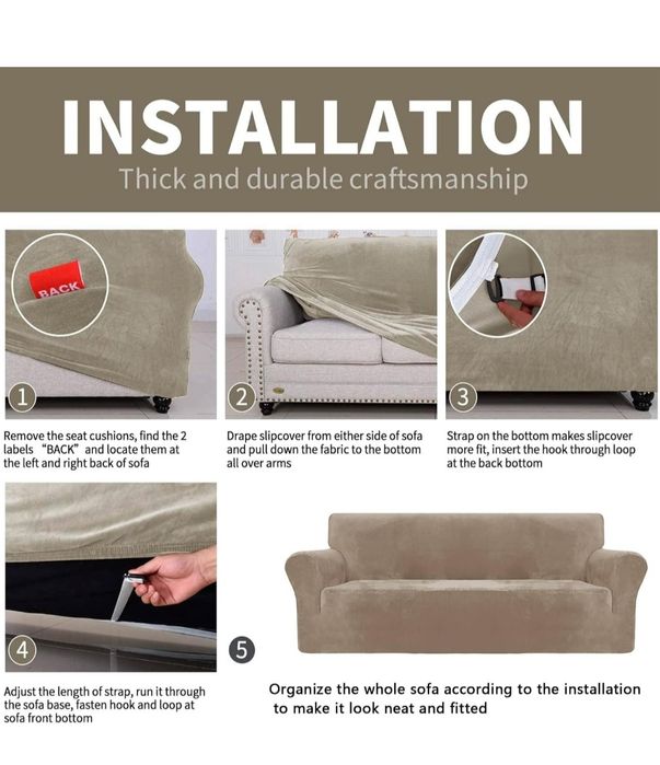 CHELZEN Pokrowce na sofę welurową 2-osobową beżowy