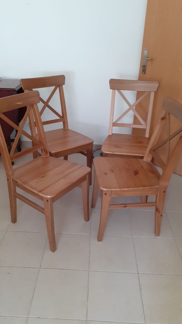 4 cadeiras madeira massiça pinho Ingolf ikea