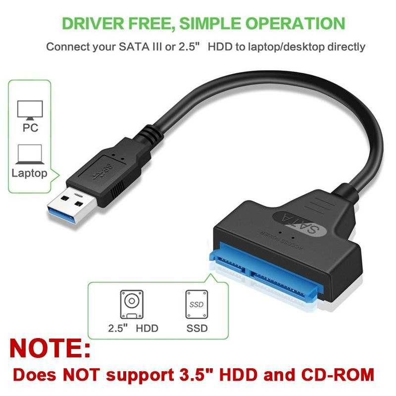 Kabel USB 1m USB-A - USB-C + adapter SSD, HDD 2,5'' SATA III - USB 3.0