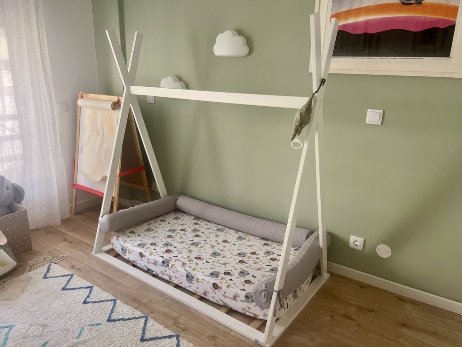 Cama Tipi Montessori 140x70 Zy Baby + Almofadas + Colchão Kipli