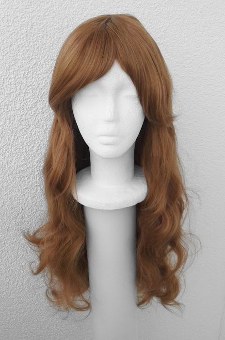 Falowana fale brązowa rudawa peruka z grzywką cosplay wig