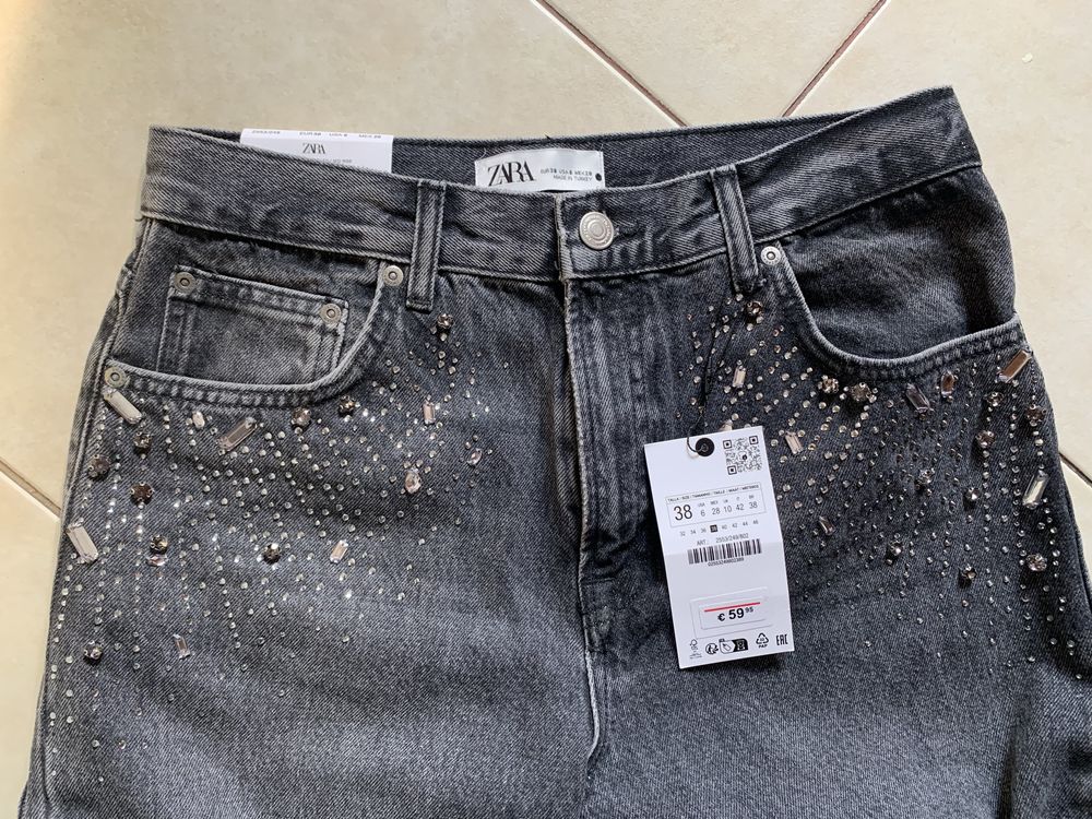 Нові сірі джинси Zara прямі з стразами 38 розмір