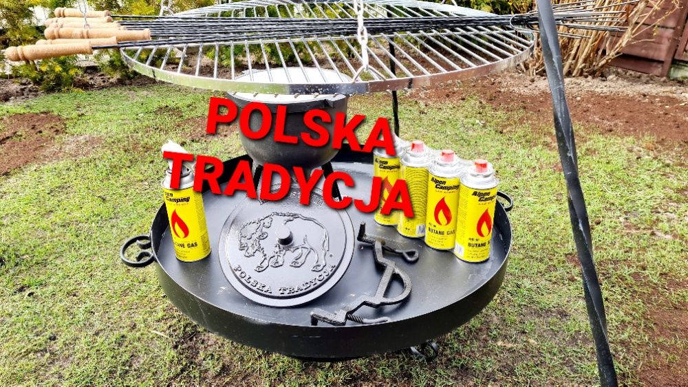 GRILL ogrodowy Trójnóg Ruszt 70 na ognisko palenisko kociołek emalia