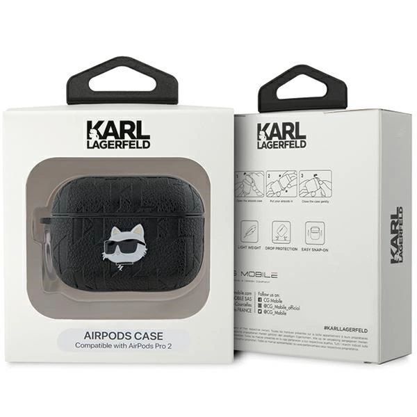Etui Karl Lagerfeld Monogram Choupette Head na AirPods Pro 2 - czarne