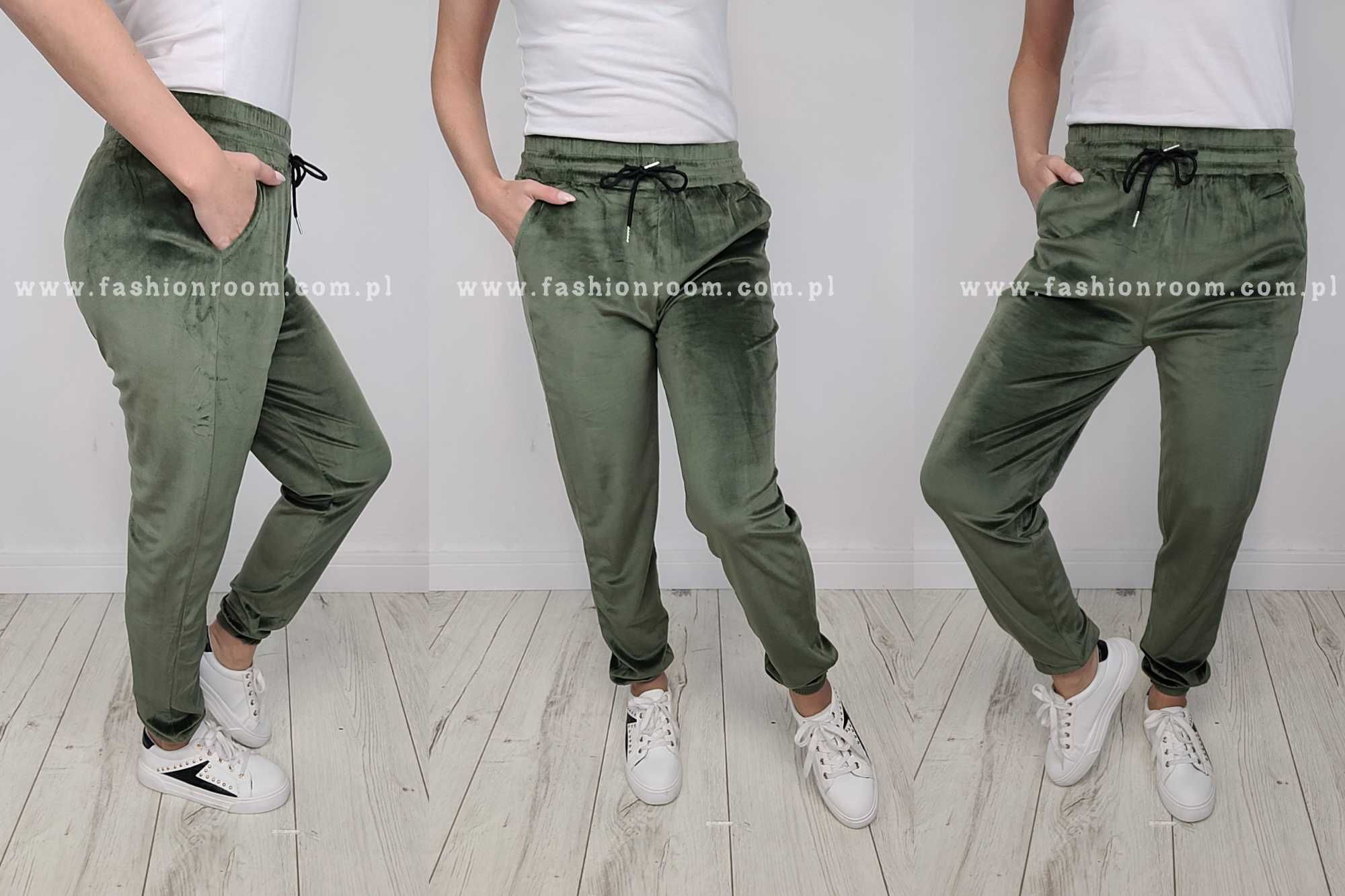 NOWE Spodnie welur DRESY welurowe DRES damski TU KUPUJESZ KHAKI S/M