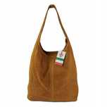 Worek Zamszowy Shopper Bag , Włoska Skórzana Torba Xl A4 Camel