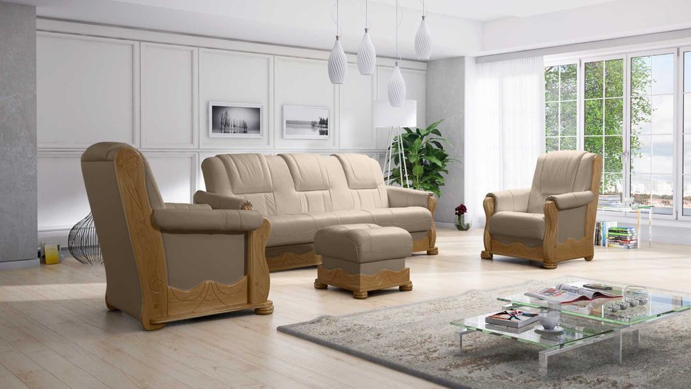 Skórzany zestaw 311 stylowy KOMFORT skóra naturalna dąb PRODUCENT