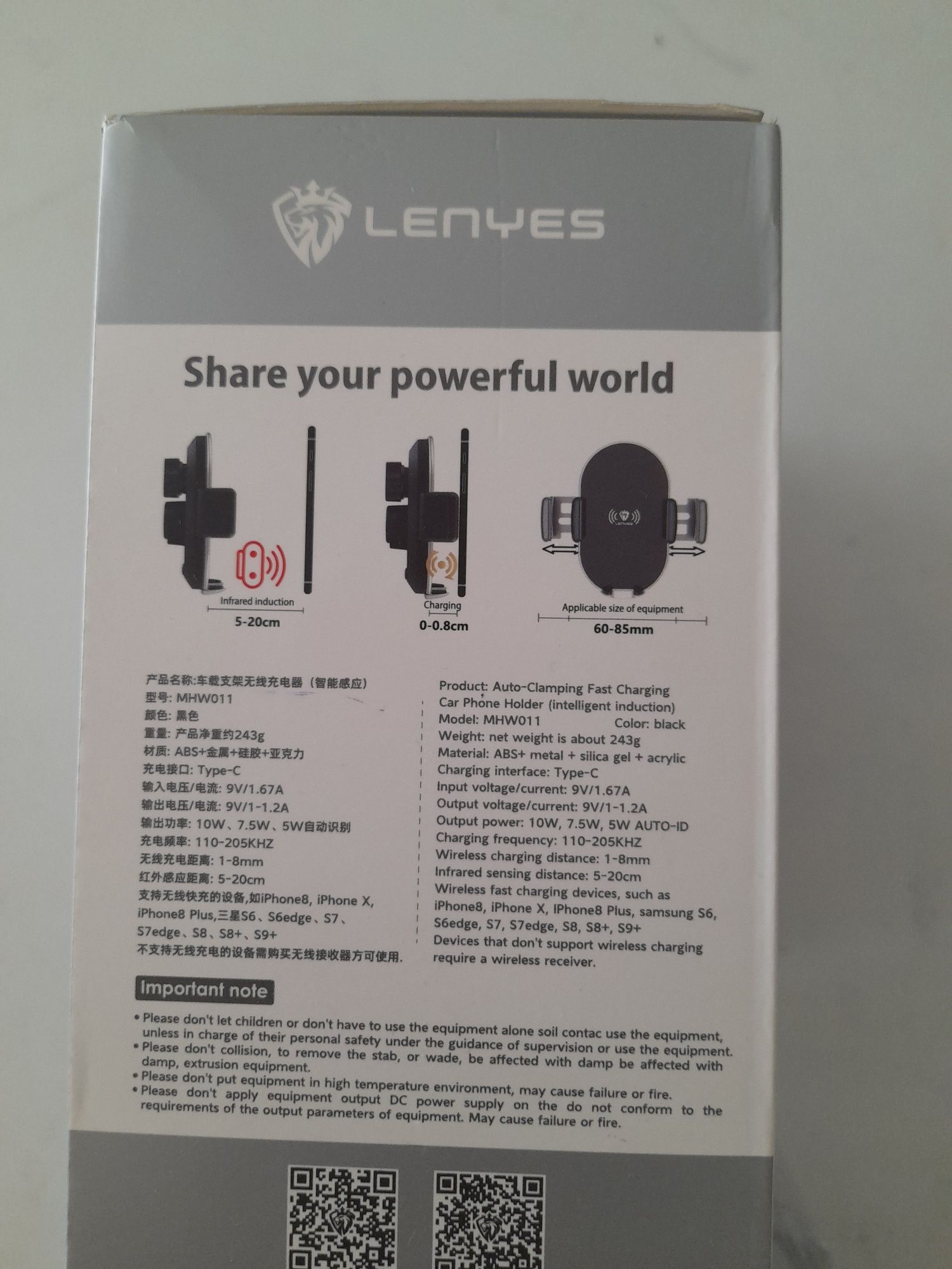 Держатель для телефона с беспроводной зарядкой LENYES MHW011 10W