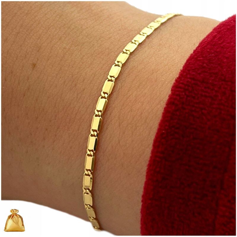 Piękna Złota Bransoletka Damska Na Rękę 19cm/2mm Srebrna Pr. 925 Na Pr