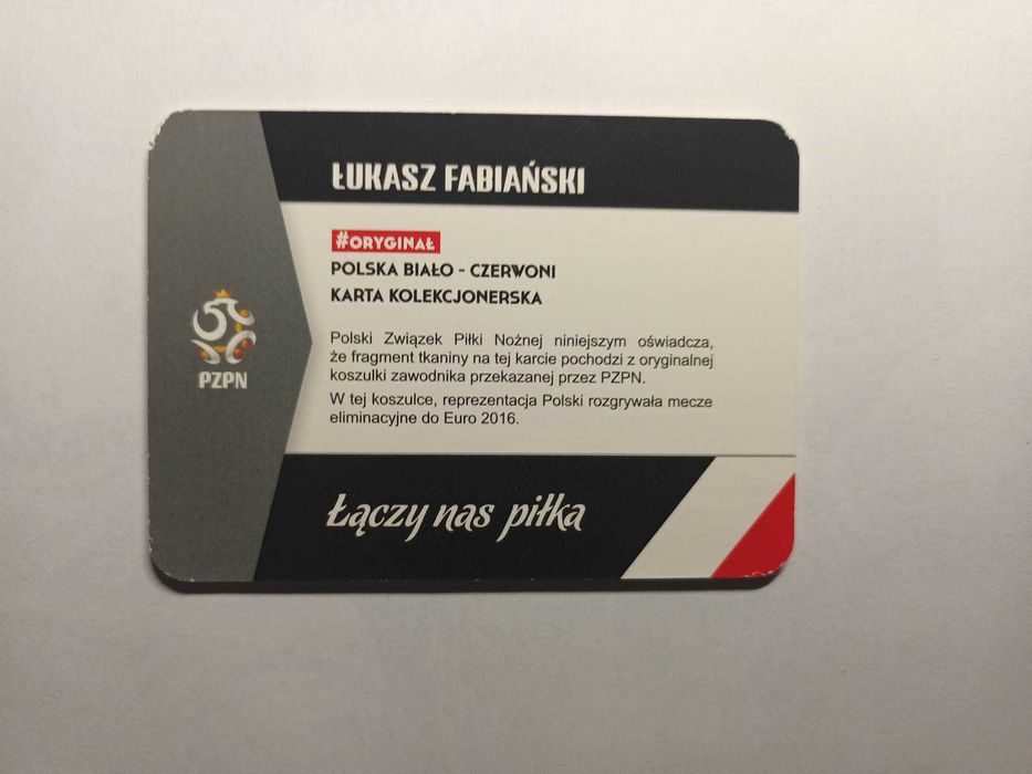 Łukasz Fabiański karta z kawałkiem koszulki POLSKA EURO 2016