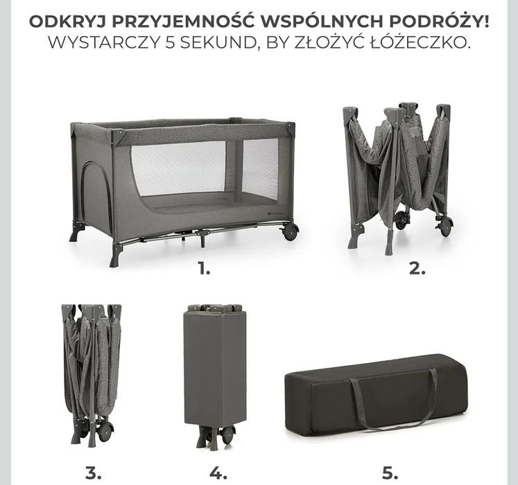 Kinderkraft JOY 2 Łóżeczko turystyczne 2 w 1, Boczne wejście