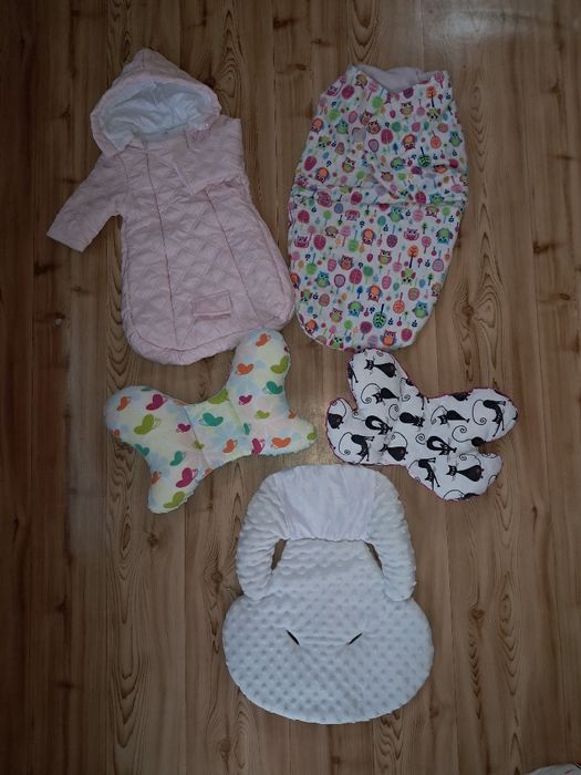 Śpiworek + otulacz do wózka, poduszki motylek, wkładka
