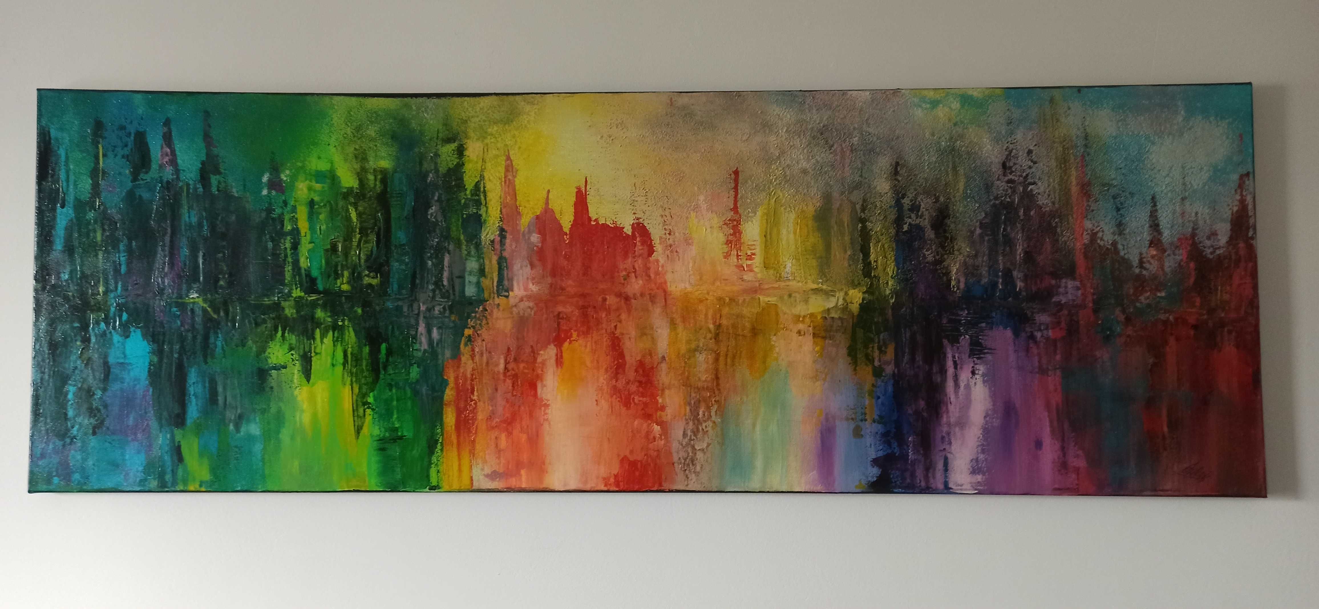 Obraz Abstrakcja (120x40 cm) ręcznie malowany na płótnie (Akryl)