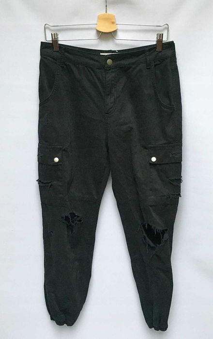 Spodnie Czarne Bojówki New Look L 40 Dziury Denim