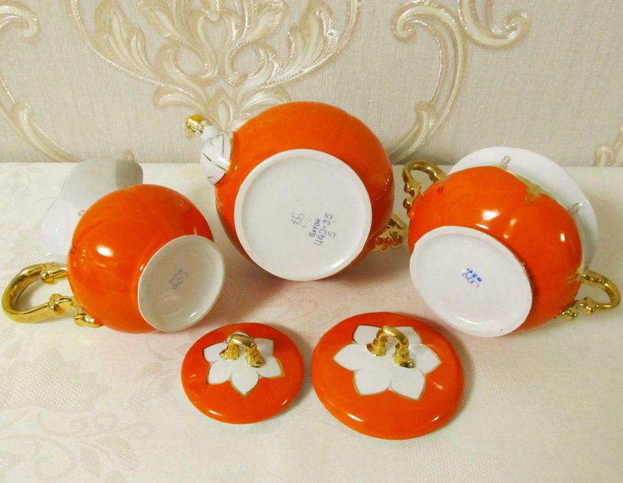 Чайный сервиз "Красный Бутон" 21 предмет фарфор СССР Барановка 70-ые