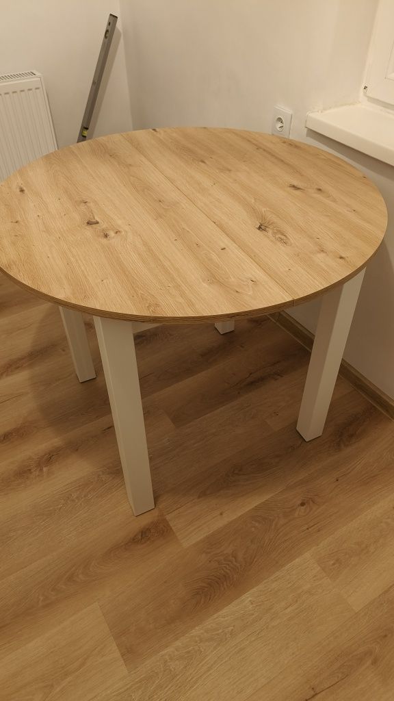Stół stolik dąb okrągły 100cm + dostawką  do kuchni jadalni