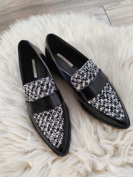 Czarne półbuty 37 Vintage y2k Mokasyny Pepitka Zara