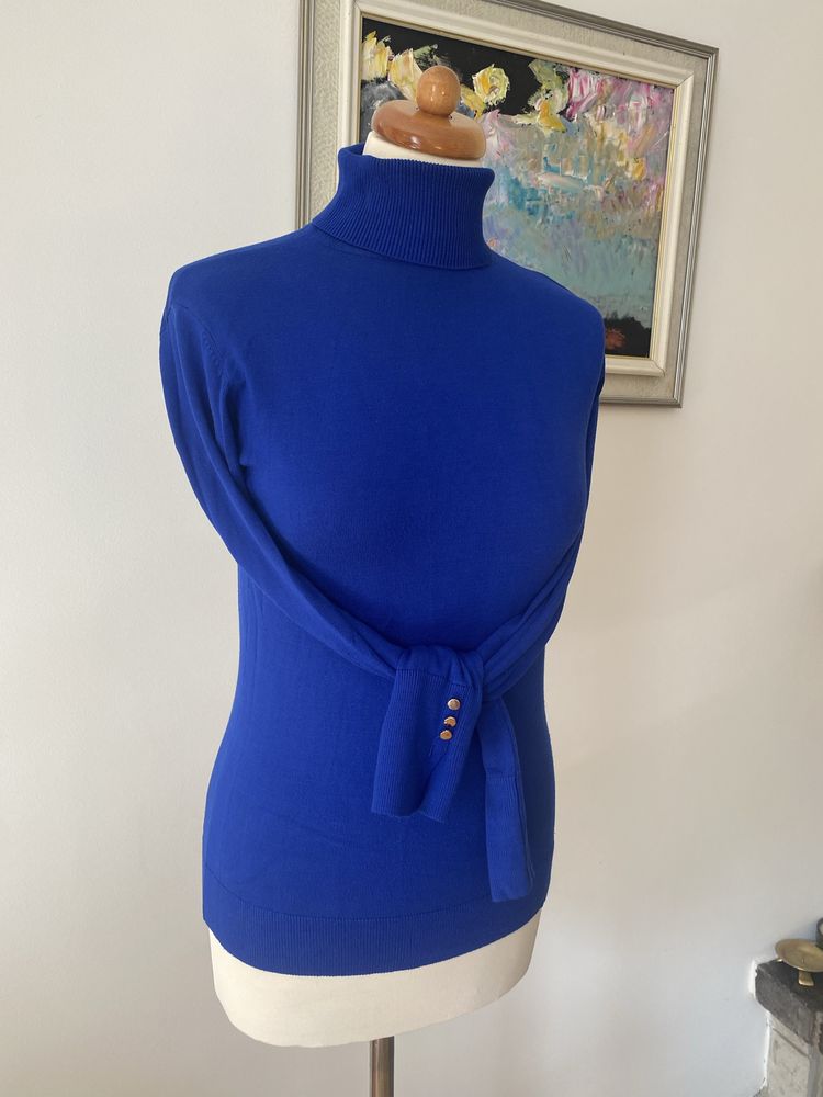 Sweter golf damski wiskoza niebieski kobalt Mohito m