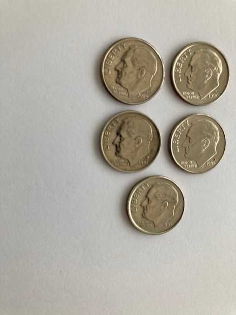 Dime (10 cents) ou 10 cêntimos - 1965 a 1998 P (19 moedas dos EUA)