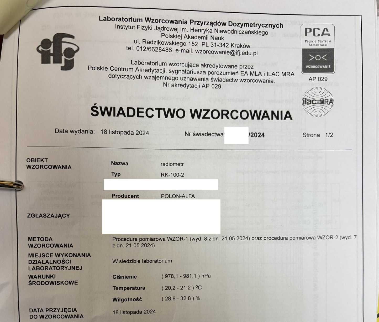 Radiometr RK-100-2 przenośny miernik (detektor) POLON-ALFA Dozymetr
