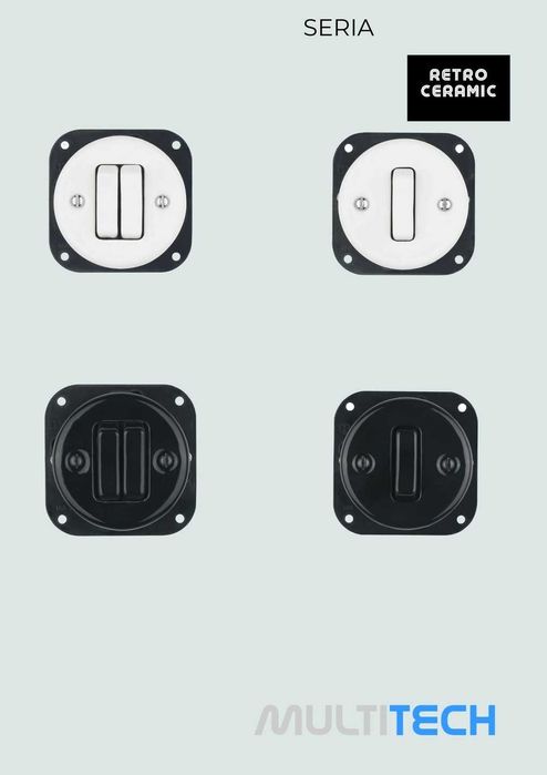 RETRO wyłącznik dzwonkowy (chwilowy) CZARNY Ceramiczny LOFT PRL