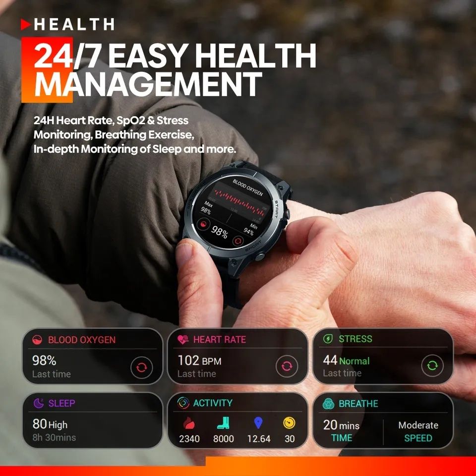 Zegarek Smartwatch Zeblaze Stratos 3 - obudowa srebna, pasek orange