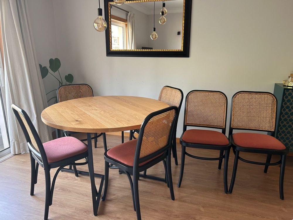 Mesa de jantar redonda 120cm + 6 cadeiras