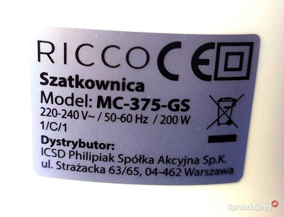 NOWA Szatkownica Ricco MC-375-GS Aktualne NAPISZ PO PRZESYŁKĘ OLX
