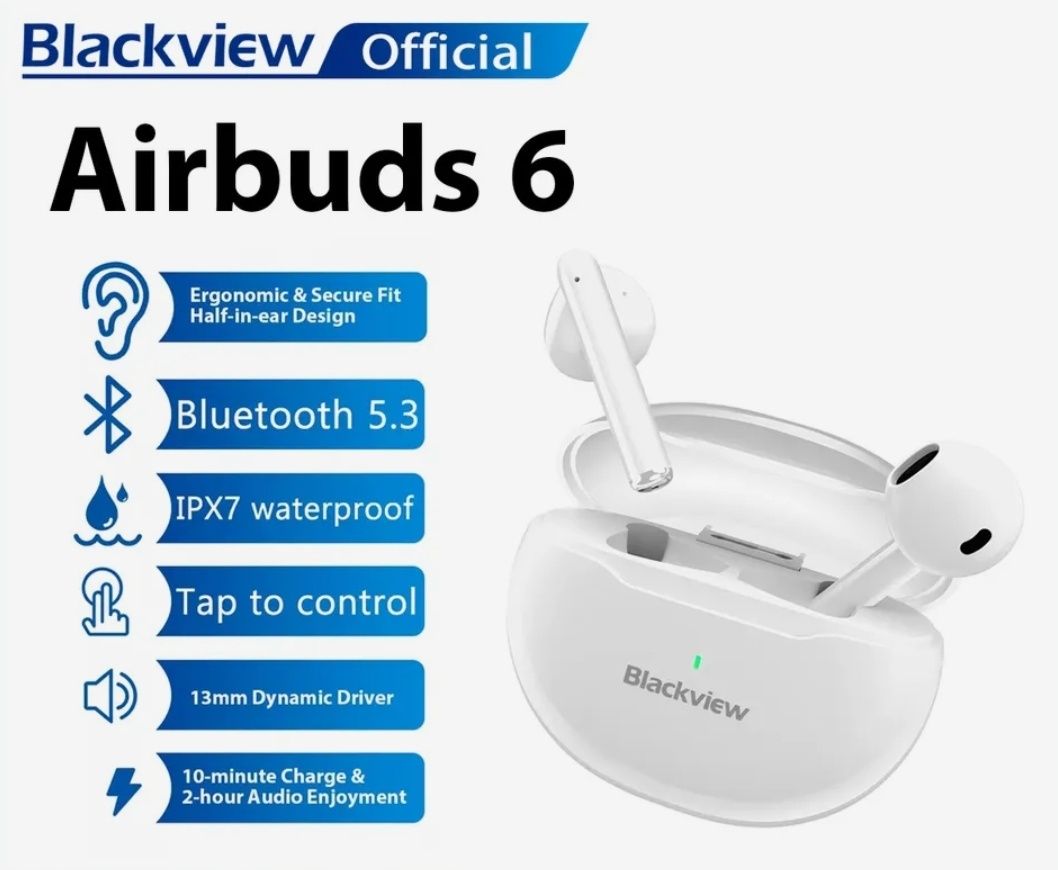 AirBuds 6 Blackview Bluetooth 5.3 Type-C IPX7 навушники