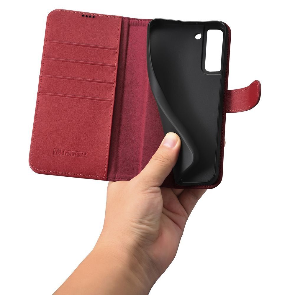 Etui Icarer Haitang Leather Wallet Case Do Samsung Galaxy S22 Czerwony