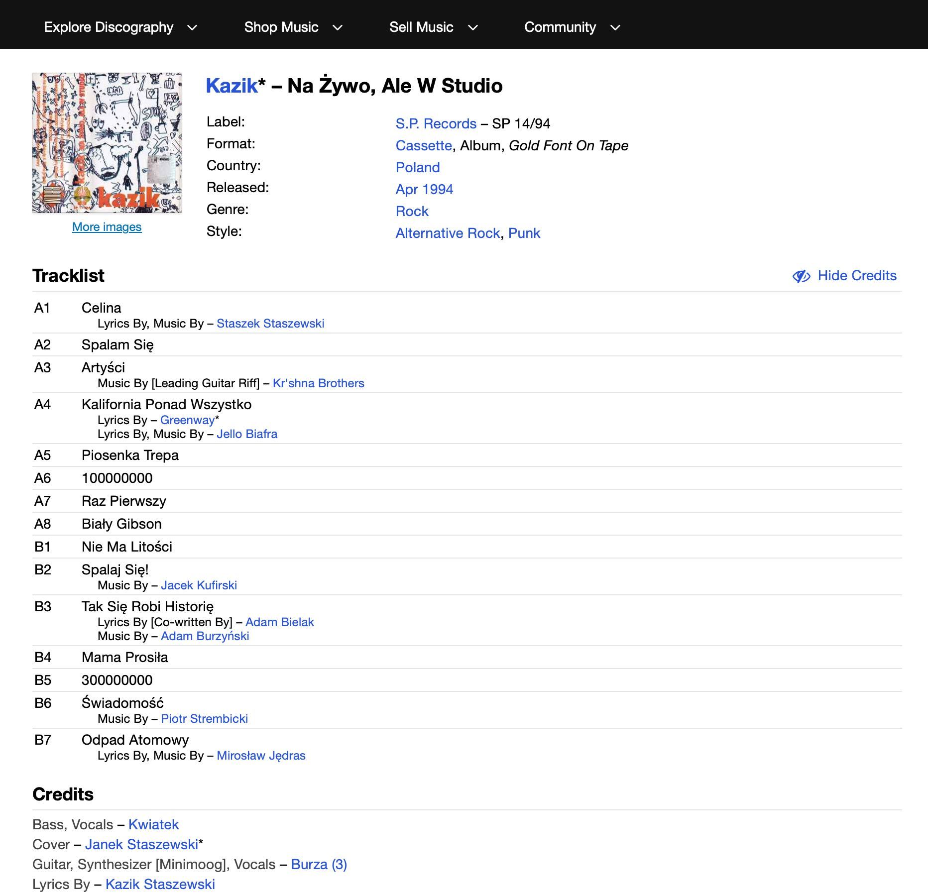 Kazik – Na Żywo, Ale W Studio Wzgórze Ya-Pa Kasety S.P. Records