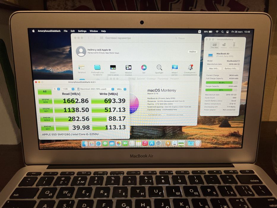 Майже ідеальний MacBook Air 11 A1465 2015, БАТАРЕЯ 6 годин