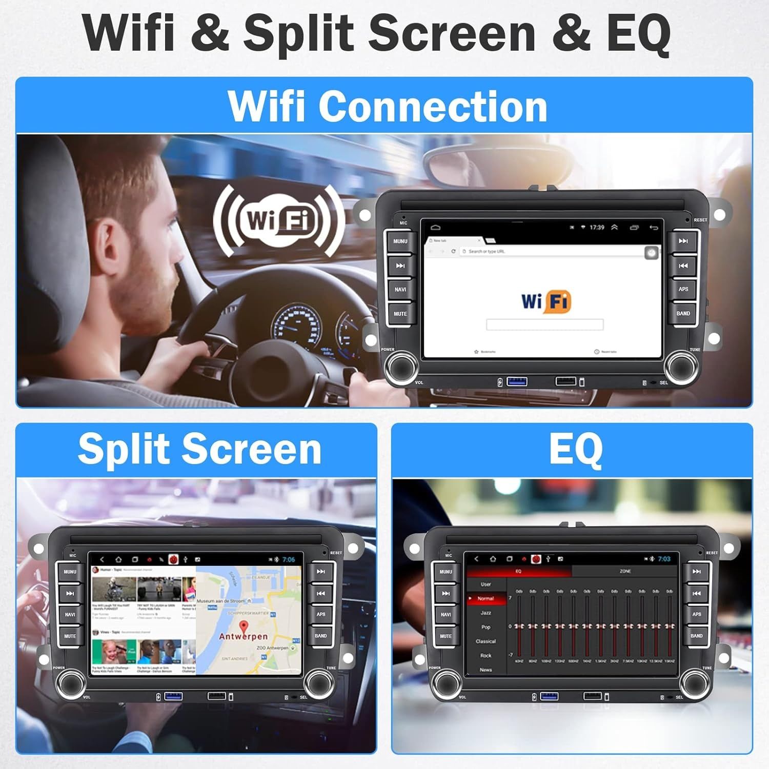 Hikity radio Android 2 DIN VW Passat Golf Skoda 7" GPS kamera

Hikity