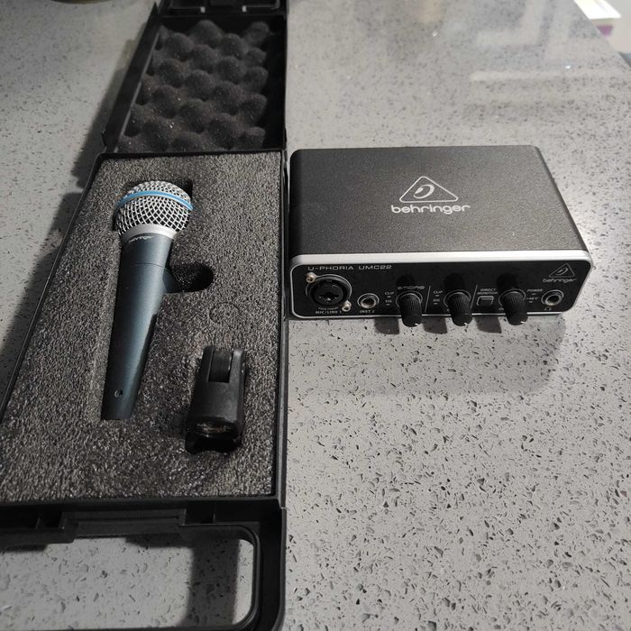 Microfone Behringer BA 85A + Inferface Behringer UMC22 + Suporte