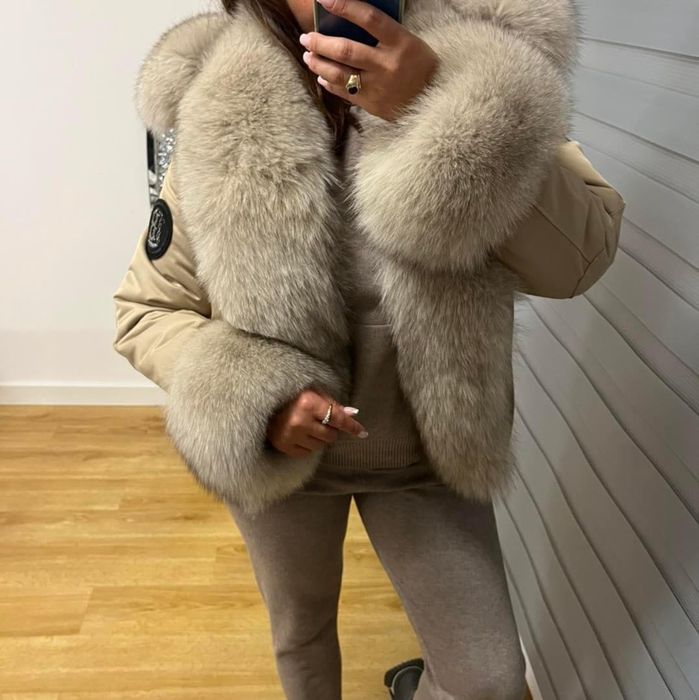 Luksusowa kurtka z ogromnym naturalnym lisem M